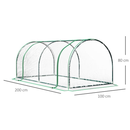 Walk-In Tunnel Greenhouse 200x100x80cm with Steel Frame and Transparent PE Cover - Green