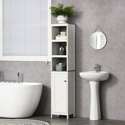 Slimline Bathroom Storage Tower Cabinet with Adjustable Shelves - Antique White