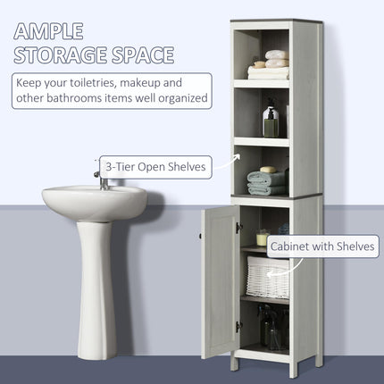 Slimline Bathroom Storage Tower Cabinet with Adjustable Shelves - Antique White