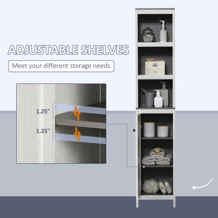 Slimline Bathroom Storage Tower Cabinet with Adjustable Shelves - Antique White