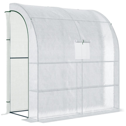 Walk-In Lean-To Polytunnel Greenhouse with Shelves - White