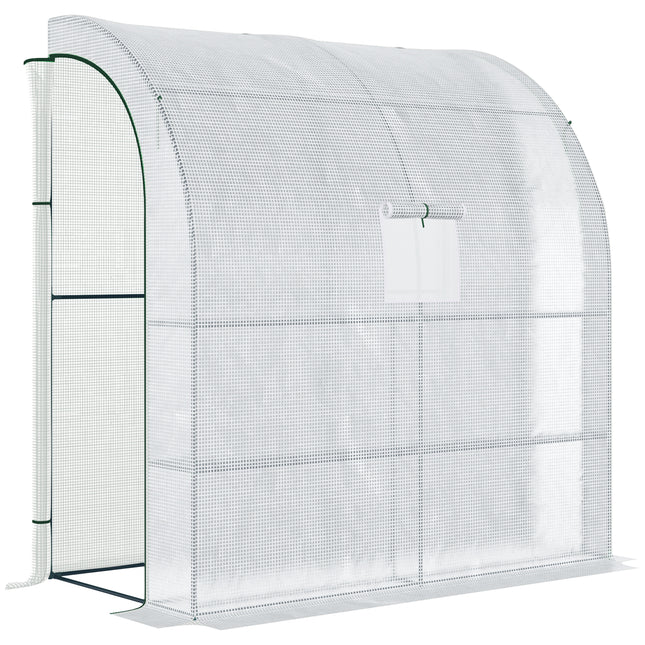 Walk-In Lean-To Polytunnel Greenhouse with Shelves - White