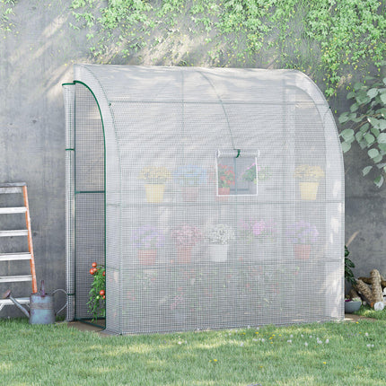 Walk-In Lean-To Polytunnel Greenhouse with Shelves - White