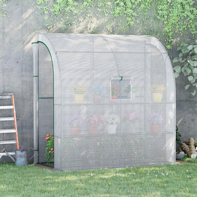 Walk-In Lean-To Polytunnel Greenhouse with Shelves - White