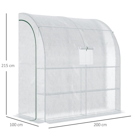 Walk-In Lean-To Polytunnel Greenhouse with Shelves - White
