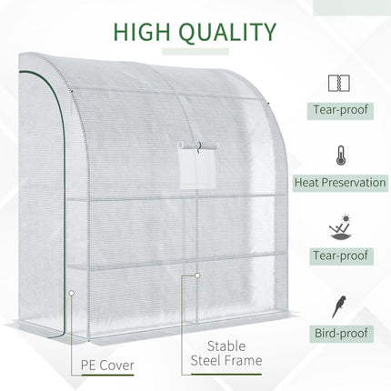 Walk-In Lean-To Polytunnel Greenhouse with Shelves - White