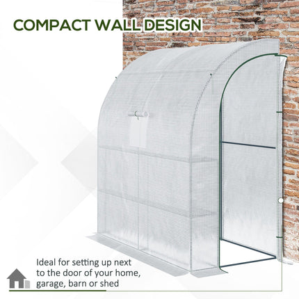 Walk-In Lean-To Polytunnel Greenhouse with Shelves - White