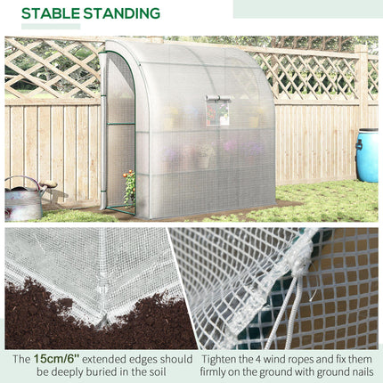 Walk-In Lean-To Polytunnel Greenhouse with Shelves - White