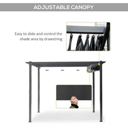 3 x 3 Metre Aluminium Gazebo with Retractable Roof - Grey