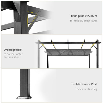 3 x 3 Metre Aluminium Gazebo with Retractable Roof - Grey