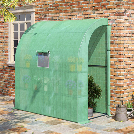 Lean To Greenhouse 2 Tier 4 Shelves with Windows and Doors - Green