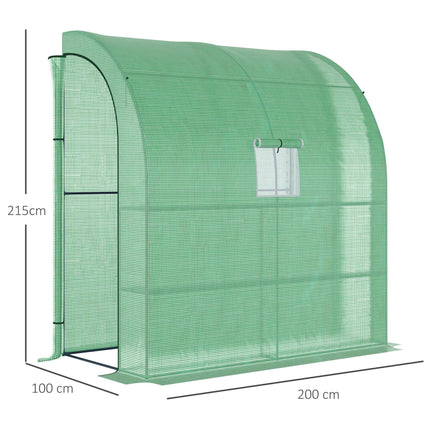 Lean To Greenhouse 2 Tier 4 Shelves with Windows and Doors - Green