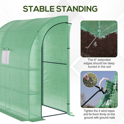 Lean To Greenhouse 2 Tier 4 Shelves with Windows and Doors - Green