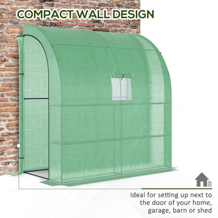Lean To Greenhouse 2 Tier 4 Shelves with Windows and Doors - Green