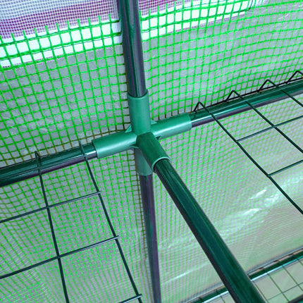 Lean To Greenhouse 2 Tier 4 Shelves with Windows and Doors - Green