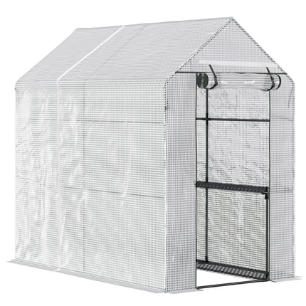 Walk-In Garden Greenhouse with 2 Shelves and PE Cover - White
