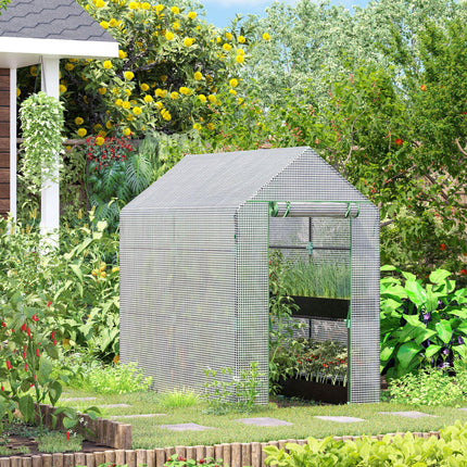 Walk-In Garden Greenhouse with 2 Shelves and PE Cover - White
