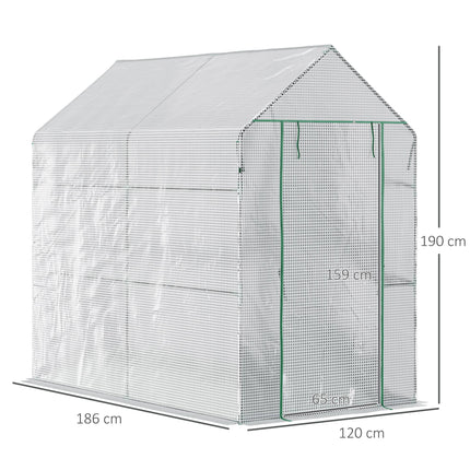 Walk-In Garden Greenhouse with 2 Shelves and PE Cover - White