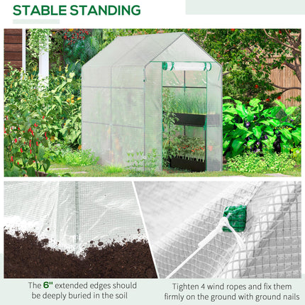 Walk-In Garden Greenhouse with 2 Shelves and PE Cover - White