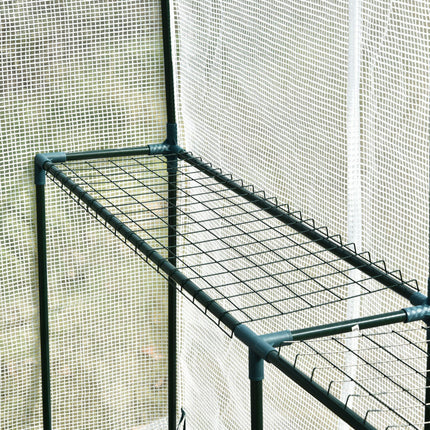 Walk-In Garden Greenhouse with 2 Shelves and PE Cover - White