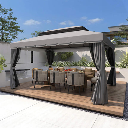 3x4m Aluminium Garden Gazebo with Nets and Curtains Marquee Canopy Shelter Pavilion - Dark Grey