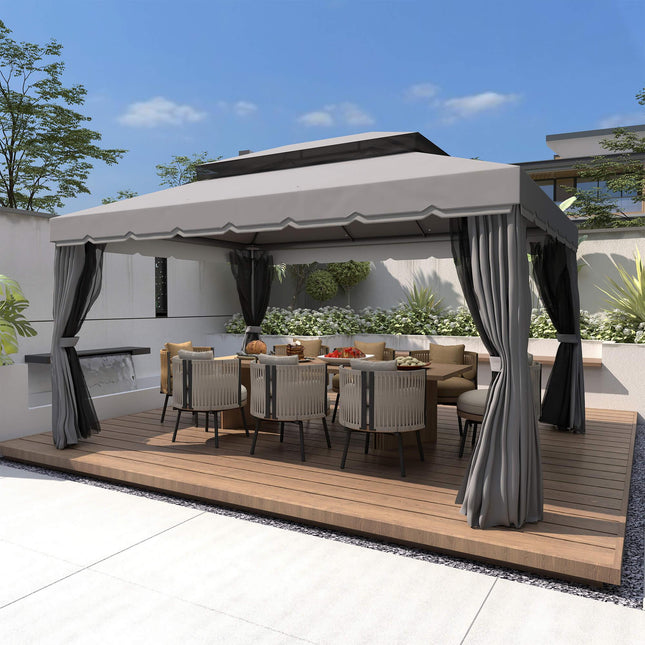3x4m Aluminium Garden Gazebo with Nets and Curtains Marquee Canopy Shelter Pavilion - Dark Grey
