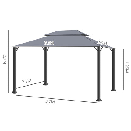 3x4m Aluminium Garden Gazebo with Nets and Curtains Marquee Canopy Shelter Pavilion - Dark Grey