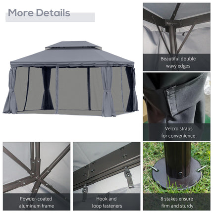 3x4m Aluminium Garden Gazebo with Nets and Curtains Marquee Canopy Shelter Pavilion - Dark Grey