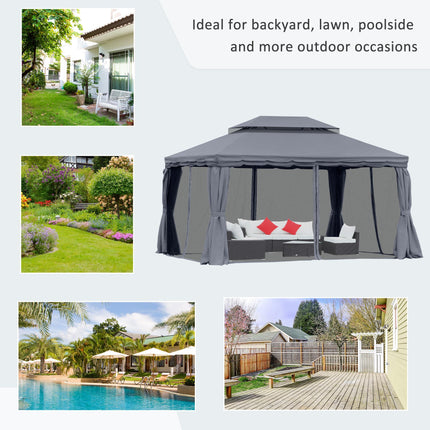 3x4m Aluminium Garden Gazebo with Nets and Curtains Marquee Canopy Shelter Pavilion - Dark Grey