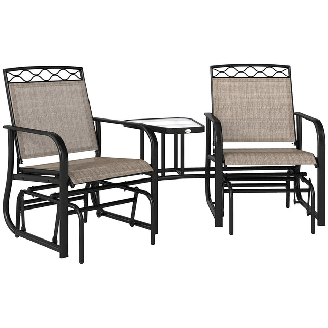 2 Seater Outdoor Glider Chair with Tempered Glass Table - Brown Mesh