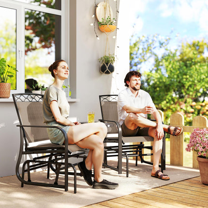 2 Seater Outdoor Glider Chair with Tempered Glass Table - Brown Mesh