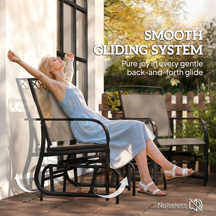 2 Seater Outdoor Glider Chair with Tempered Glass Table - Brown Mesh