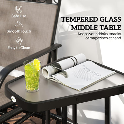 2 Seater Outdoor Glider Chair with Tempered Glass Table - Brown Mesh