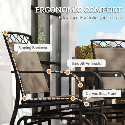 2 Seater Outdoor Glider Chair with Tempered Glass Table - Brown Mesh
