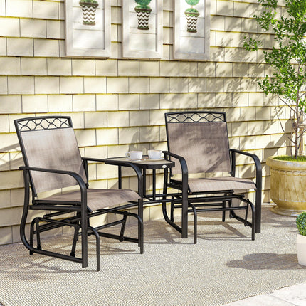 2 Seater Outdoor Glider Chair with Tempered Glass Table - Brown Mesh