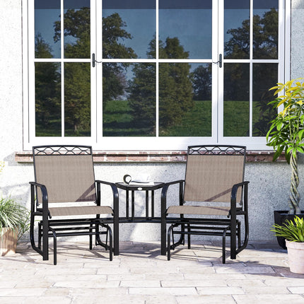 2 Seater Outdoor Glider Chair with Tempered Glass Table - Brown Mesh