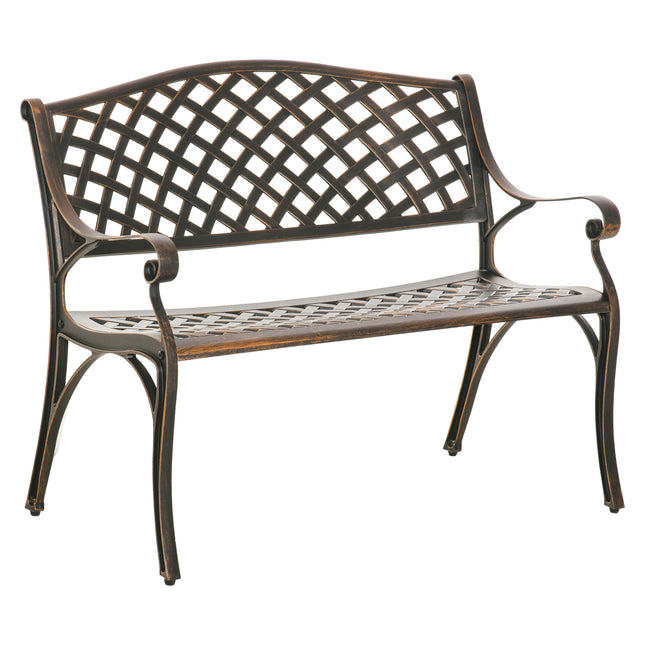 Cast Aluminium 2-Seater Outdoor Garden Bench with Antique Bronze Finish
