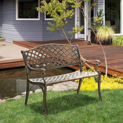 Cast Aluminium 2-Seater Outdoor Garden Bench with Antique Bronze Finish