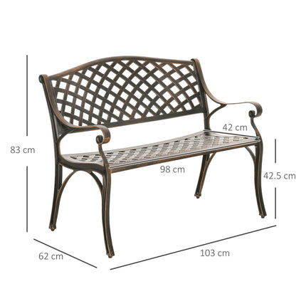 Cast Aluminium 2-Seater Outdoor Garden Bench with Antique Bronze Finish
