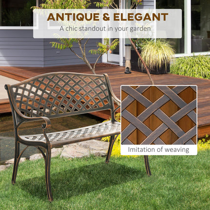 Cast Aluminium 2-Seater Outdoor Garden Bench with Antique Bronze Finish