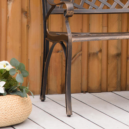 Cast Aluminium 2-Seater Outdoor Garden Bench with Antique Bronze Finish