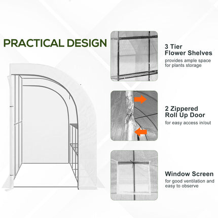 Outdoor Walk-In Greenhouse with 3-Tier Shelves, 1 Piece - White