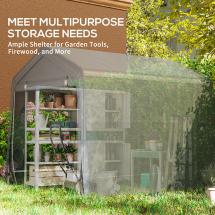 8 x 6.5 ft Outdoor Garden Storage Shed, Waterproof Bike Tent w/ Double Roll-up Zipper Door for Garden Tools, Dark Grey