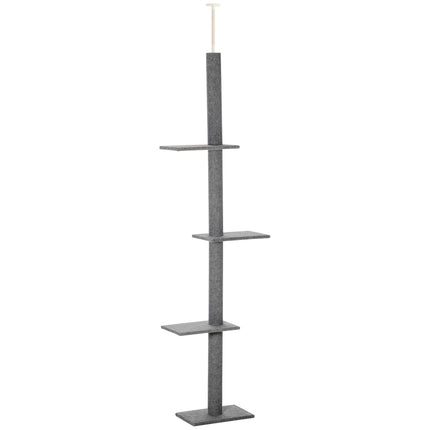 260cm Adjustable Floor-to-Ceiling Cat Tree with 4 Perches and Scratching Posts - Grey