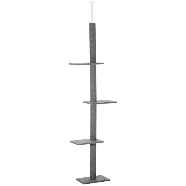 260cm Adjustable Floor-to-Ceiling Cat Tree with 4 Perches and Scratching Posts - Grey