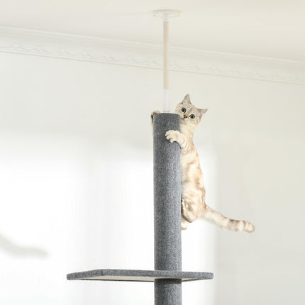 260cm Adjustable Floor-to-Ceiling Cat Tree with 4 Perches and Scratching Posts - Grey