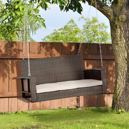 2 Seater Wicker Hanging Loveseat with Cushions - Cream White
