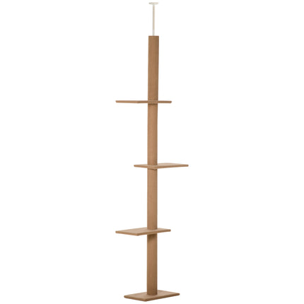 260cm Floor to Ceiling Cat Tree with 3 Perches Flannel Upholstery - Brown