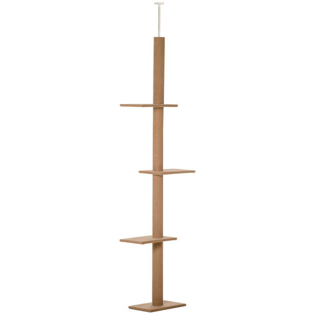 260cm Floor to Ceiling Cat Tree with 3 Perches Flannel Upholstery - Brown