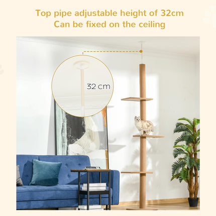260cm Floor to Ceiling Cat Tree with 3 Perches Flannel Upholstery - Brown